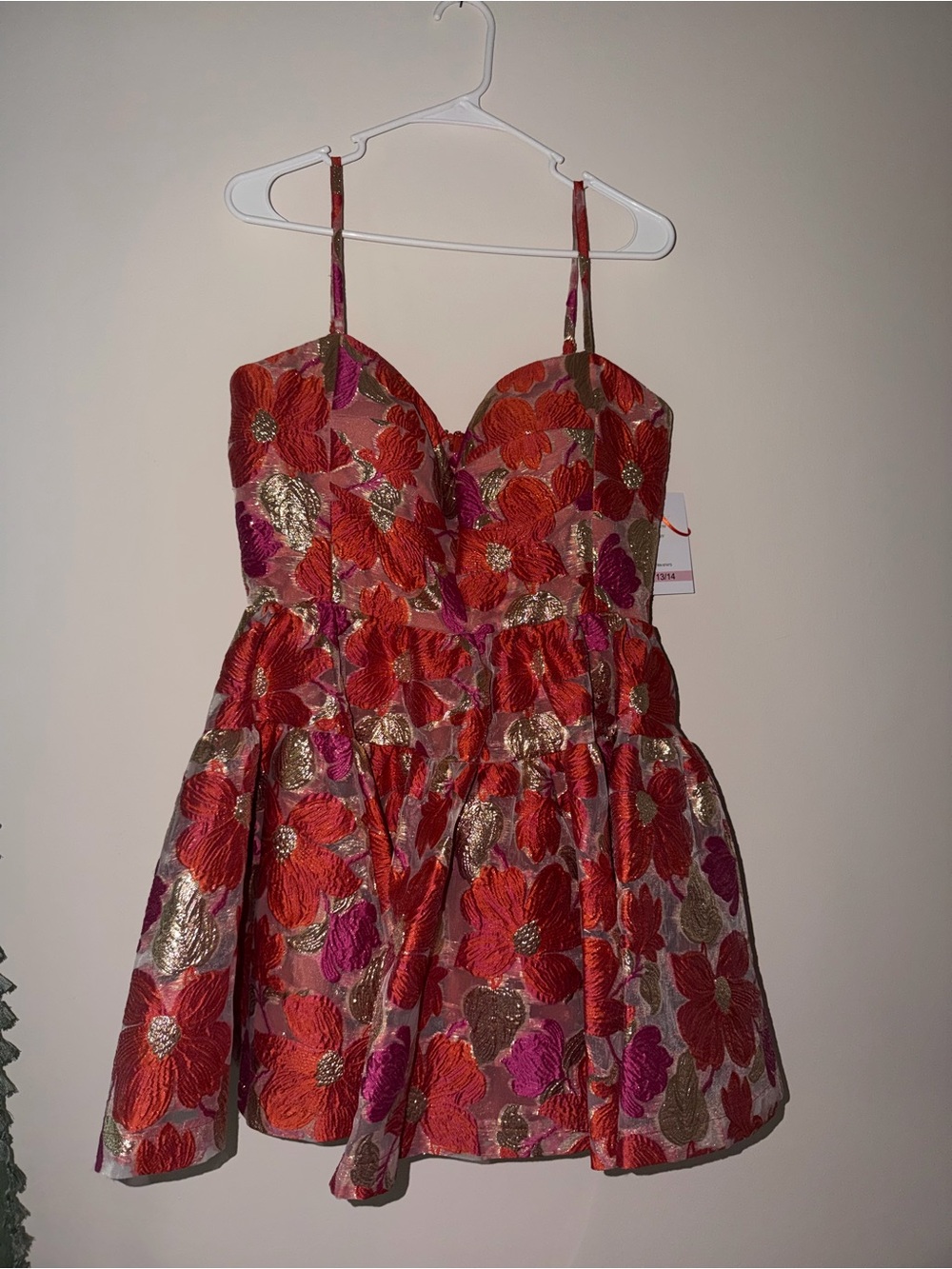 Violet Weekend Floral Embroidered Mini Dress - Orange, Pink & Gold NWT